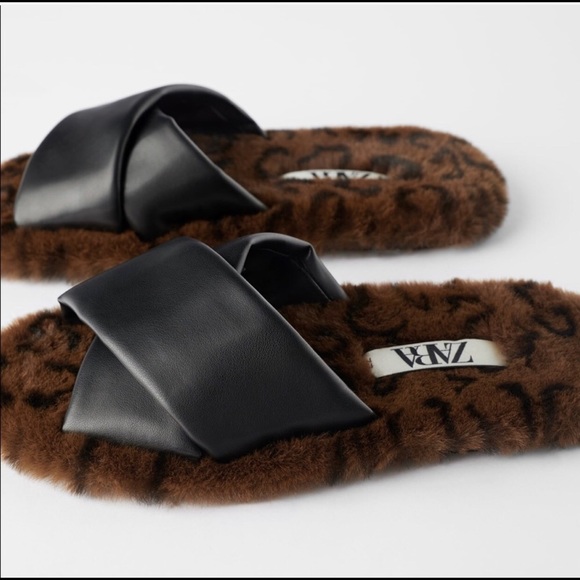 Faux Fur animal print slide sandal slide sandal - Picture 5 of 8